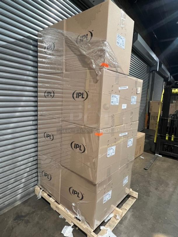 BRAND NEW IPL pallet of 16 oz. square tamper-evident deli containers, model 2509500265, 700 per case, sealed boxes.