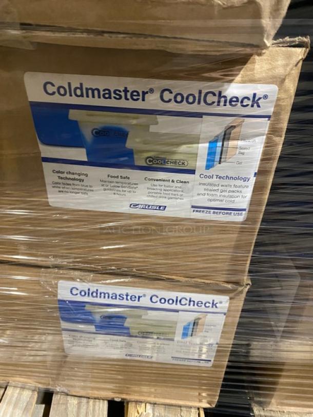 Brand new mixed pallet with Carlisle Coldmaster CoolCheck food pans, CM1100C1402, Sani-Sure bamboo paddle picks, BPAD45, and Newspring VERSAtainer NC-989-B sets.