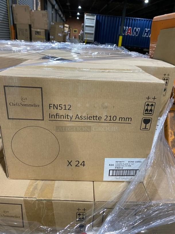 Chef & Sommelier Infinity FN512 china plates, 8.25" round, commercial grade, bone white, 24 per case, new pallet set.
