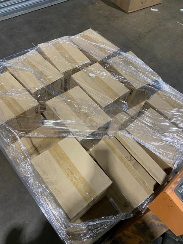 Pallet of Chef & Sommelier Infinity Series FN512 plates, bone white, 8.25”, 24 per case, new condition, wrapped.