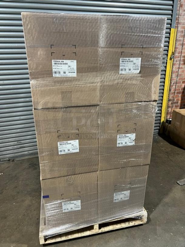 BRAND NEW full pallet of IPL 8 Oz. square tamper-evident deli containers, Model 2259500265, 900 per case, wrapped on a pallet.