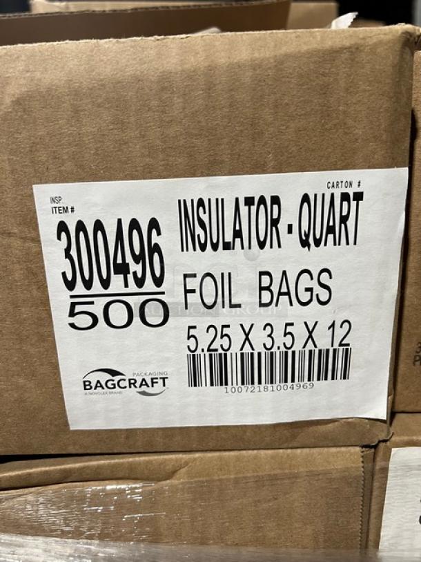 BagCraft Model 300496 foil insulator quart bags, size 5.25"x3.5"x12", 500 per case. New condition, full pallet.