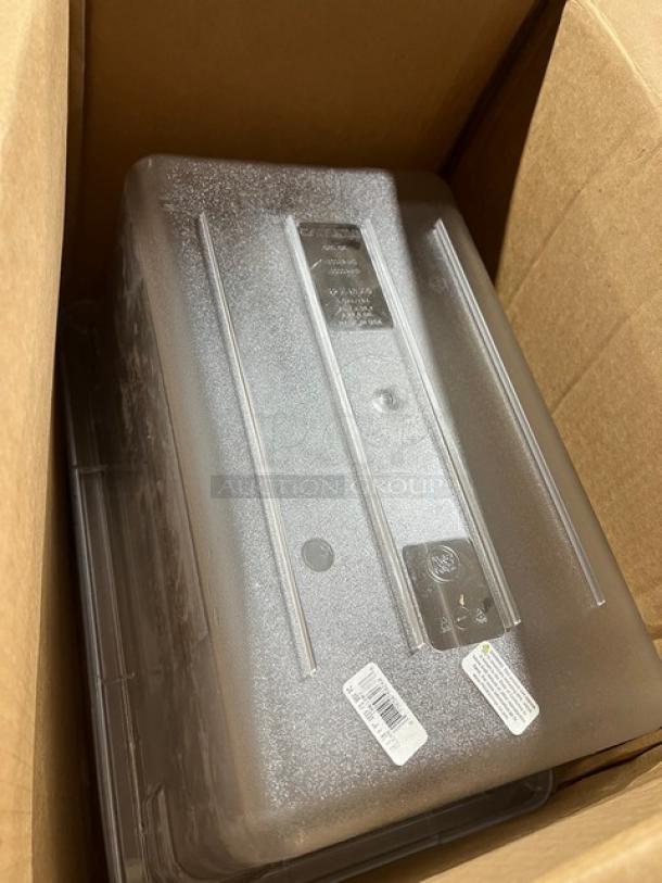 Mixed pallet with G.E.T. Evolution clear plate covers, Carlisle ramekins, Kingline dinner plates, Pasabahce ice cream cups in a box.