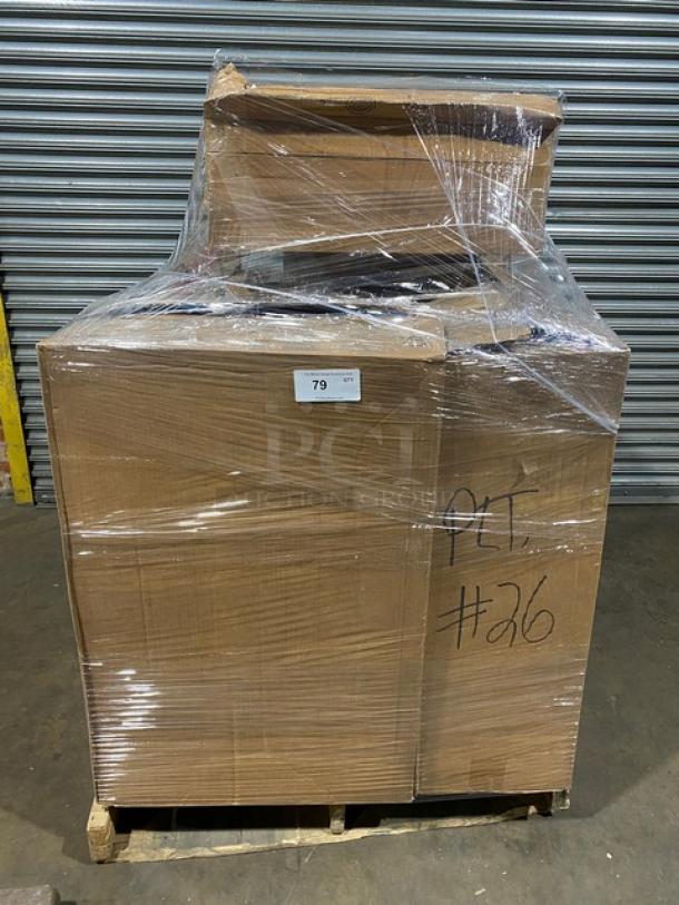 Mixed pallet with brand new Luigi Bormioli 12 oz tumblers, Carlisle 2 oz ramekins, Steelite dinner knives, Libbey plates, and napkins.