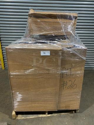 Mixed pallet with brand new Luigi Bormioli 12 oz tumblers, Carlisle 2 oz ramekins, Steelite dinner knives, Libbey plates, and napkins.