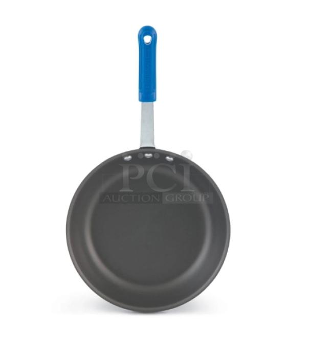 Brand new Vollrath Wear-Ever Series 11.5" aluminum stir fry pan, model H4015, with blue grip handle.