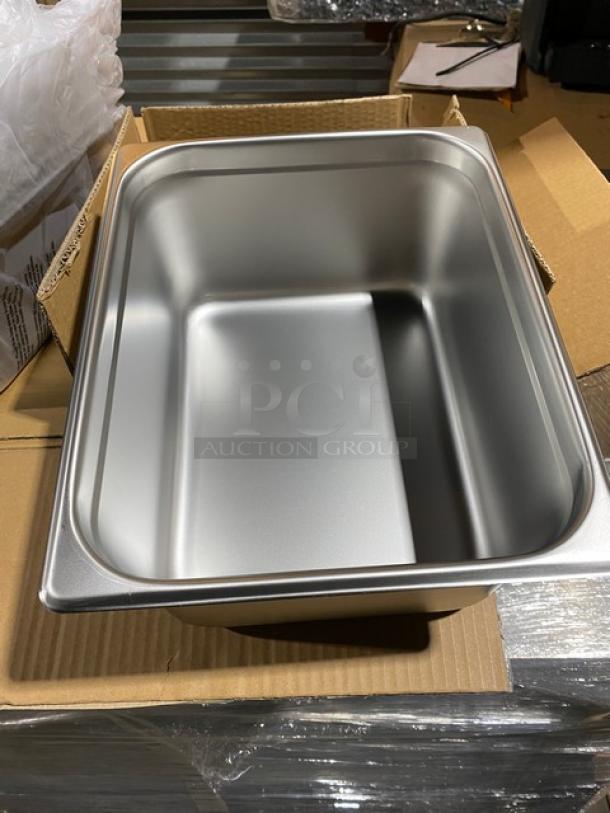 Winco SPJL206 stainless steel half-size steamtable pan, 6" deep, anti-jam design, brand new condition in packaging.