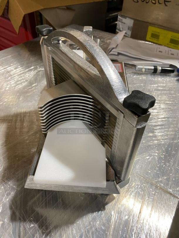 Brand new Nemco Easy Tomato Slicer II, model 56600-2, with 1/4" slicing cartridge, on legs, for commercial use.