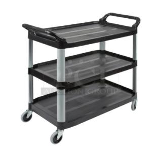 Rubbermaid Commercial 3-Tier Utility Cart, model D714091, black, open sided, 300 lb. capacity, brand new condition.