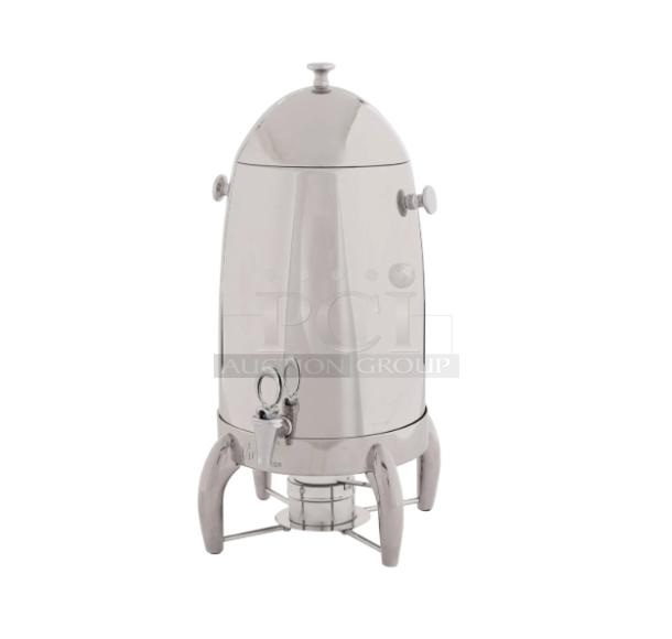 Brand new Winco Virtuoso Series 5 Gal coffee urn, model 905B, stainless steel, mirror shine, with fuel holder base.