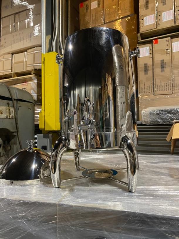 Brand new Winco Virtuoso Series 5 gal. coffee urn, stainless steel, mirror shine, model 905B, with fuel holder.