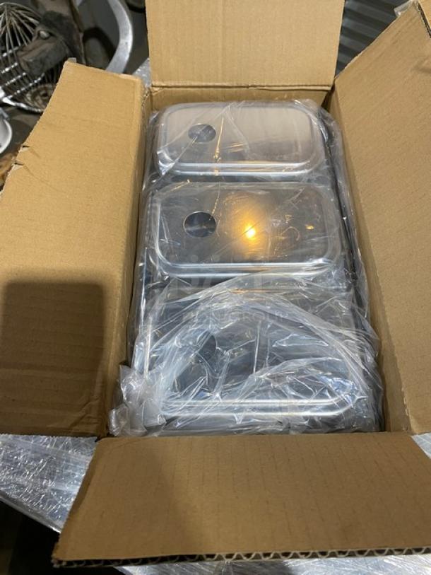 Brand new San Jamar P7500 stainless steel 3-well condiment pump service center in original packaging.