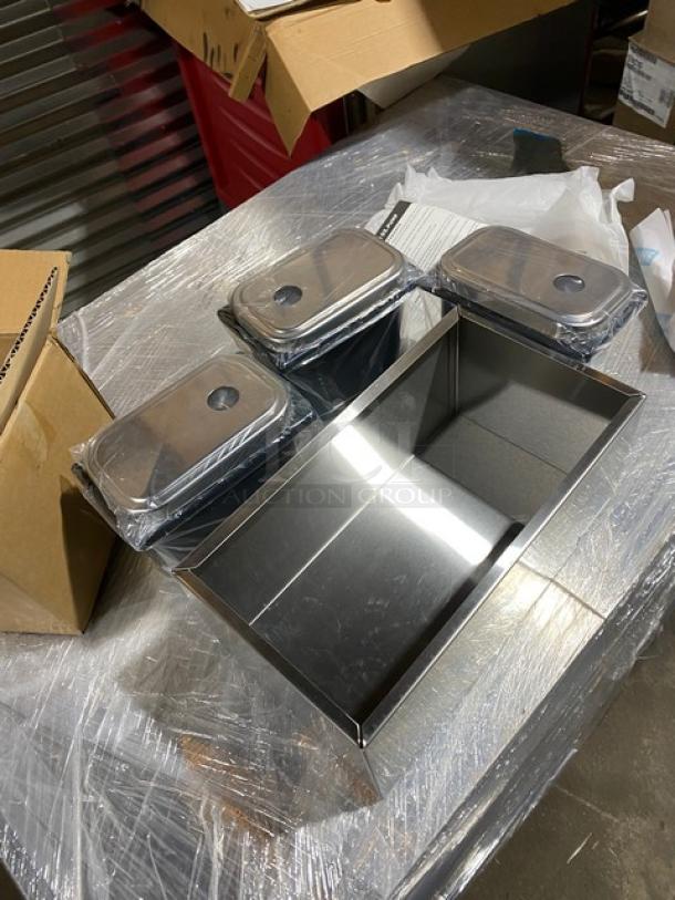 San Jamar P7500 stainless steel 3-well condiment pump service center, brand new, with Ultra Condiment Pump.