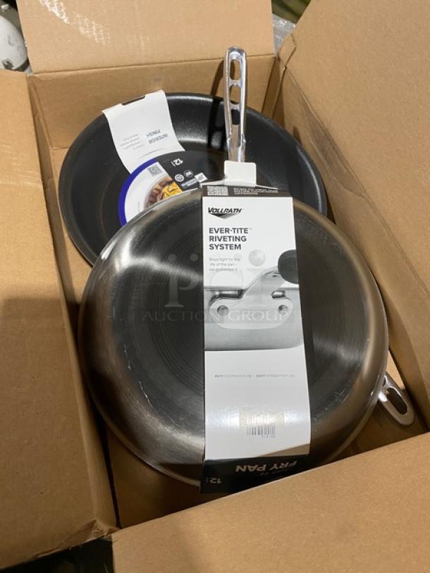 BRAND NEW Vollrath Tribute 12" fry pan, stainless steel/aluminum core, induction ready, Ever-Tite handle, model 691412.