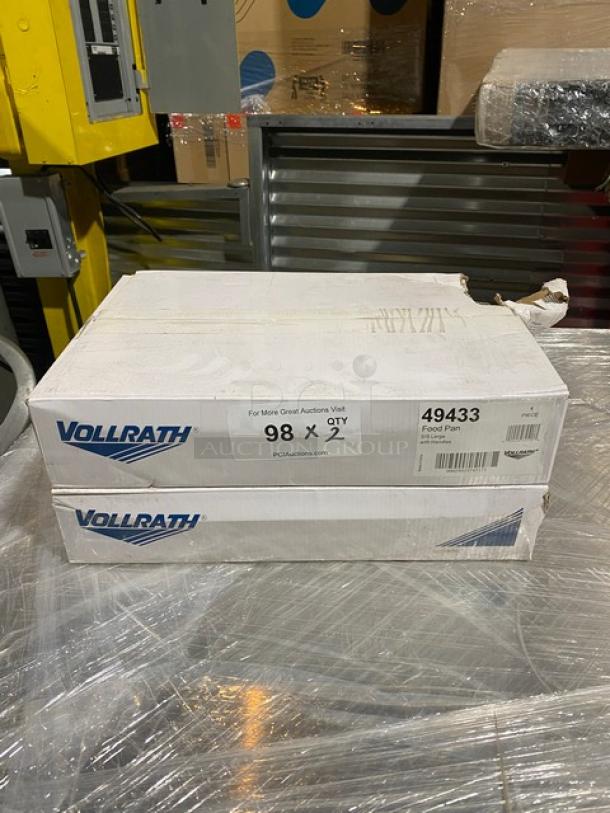 Brand new Vollrath Miramar Series 4.6 Qt. stainless steel food pan, model 49433 with handles, boxed, with labels.
