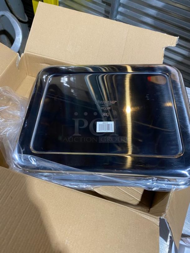 Brand new Vollrath Miramar Series 4.6 Qt. stainless steel food pan, model 49433, in box with handles visible.