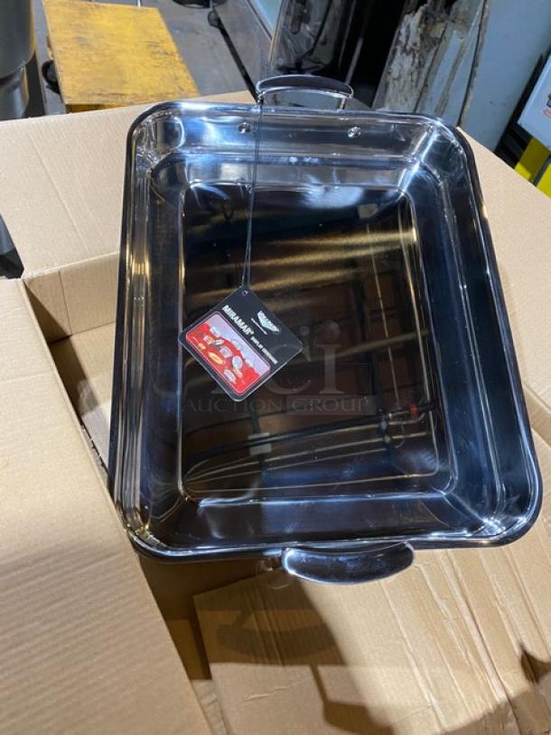 Brand new Vollrath Miramar Series 4.6 qt. stainless steel display food pan, Model 49433, with handles and tag attached.