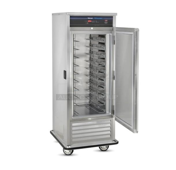 BRAND NEW FWE AirScreen ASU-10S Refrigerated Cabinet, stainless steel, full-height, right-hinged door, on casters.