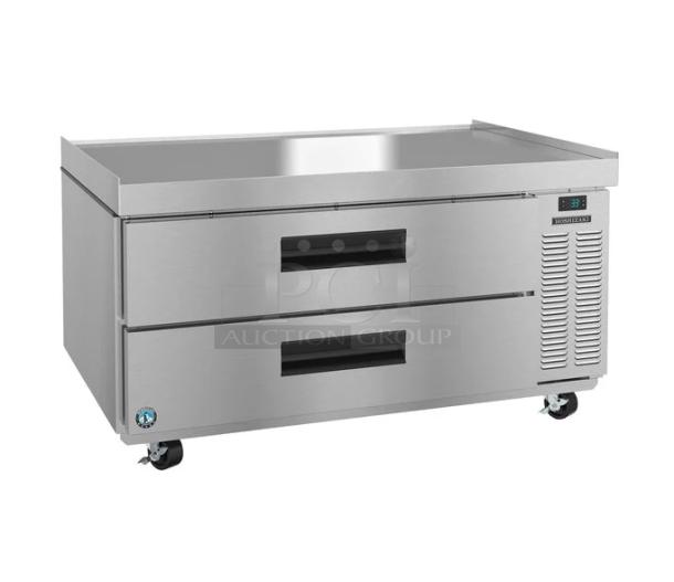 Brand new Hoshizaki CR49A stainless steel 2-drawer refrigerated chef base, 49", on casters, SN: M50734B.