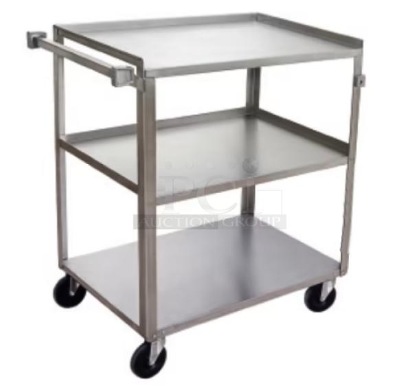 Brand new Channel US18273 commercial stainless steel 3-tier cart, 18"x27", 500 lb. capacity, on casters.
