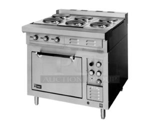 BRAND NEW! Lang Commercial Stainless Steel Electric Powered 6-Burner French Plate Range/Single Deck Oven Combo! Model: RT36E-480V/9N-DO36L-480V SN: RT360623A0009/LDO360623A0001! 480V 3 Phase! - Item #1224449