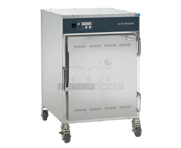 Brand new Alto-Shaam 750S stainless steel heated cabinet, model 750-S, on casters. Electric, 120V, single phase.