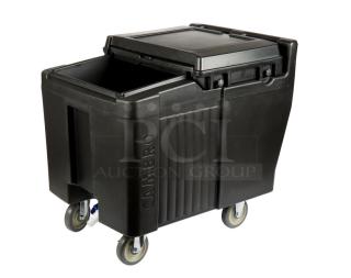 BRAND NEW! Cambro Commercial Black 125 Lb. Mobile Ice Bin! With Sliding Lid/Cover! Model: ICS125L110! On Casters! 2X Your Bid! - Item #1224456