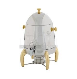 BRAND NEW! Winco Virtuoso Series Commercial Stainless Steel 3 Gal. Coffee Chafer Urn! With Gold Legs! With Fuel Holder Base! Model: 903A! - Item #1224472