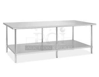 Commercial stainless steel worktop table, 96"x48", rectangular, with single undershelf. Scratch-n-dent condition.