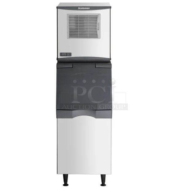 Scotsman Prodigy Plus NS0422A-1B commercial ice maker, stainless steel, air-cooled, 420 lb capacity, on legs, new condition.