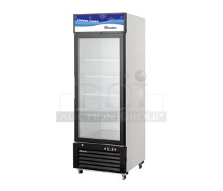 NEW! SCRATCH-N-DENT! Blue Air Commercial White Single Glass Swing Door Reach-In Merchandiser Freezer! With Poly Coated Wired Rack! Model BKGF23-HC Serial KGF23HCX010274! 115V 1 Phase!  On Casters! - Item #1223322