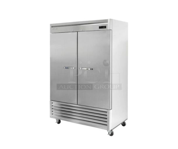 Blue Air BSF49-HC Stainless Steel 2 Door Reach-In Freezer, Energy Star, scratch-n-dent, 115V, on casters, with rack.