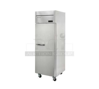NEW! SCRATCH-N-DENT! Blue Air Commercial Stainless Steel Solid Single Door Reach-In Top-Mount Refrigerator! Energy Star Certified! With Poly Coated Wired Rack! Model BSR23T Serial BHC9A94T400064! 115V 1 Phase! On Casters! - Item #1223308