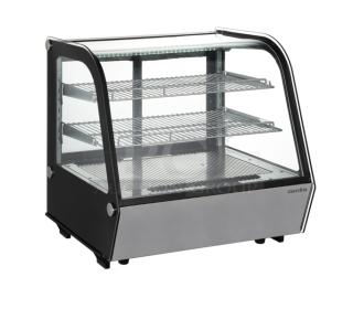 Marchia MDC121 black curved glass 28" refrigerated display case. New condition. Multi-tier, ideal for bakery items.