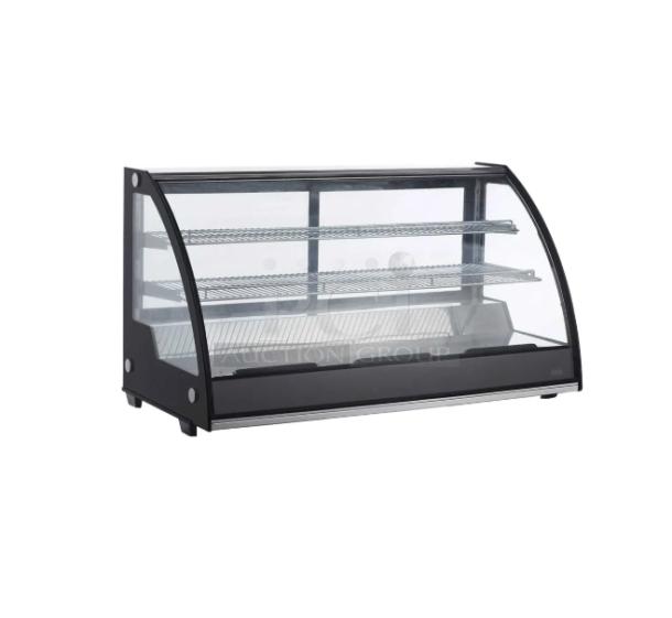 Marchia MDC201 curved glass refrigerated display case, 48" black, multi-tier, brand new, commercial countertop model.