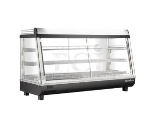Brand new Marchia 48" stainless steel heated display case, Model MHCC186, with slanted glass, sliding doors, and thermostatic control.