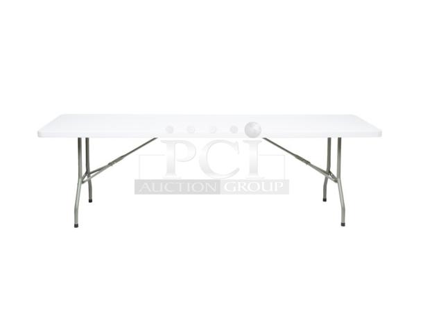 Brand new Flash Furniture folding table, white granite, 96"x30", model 847254069410, sturdy metal legs, all-occasion use.
