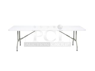 Brand new Flash Furniture folding table, white granite, 96"x30", model 847254069410, sturdy metal legs, all-occasion use.
