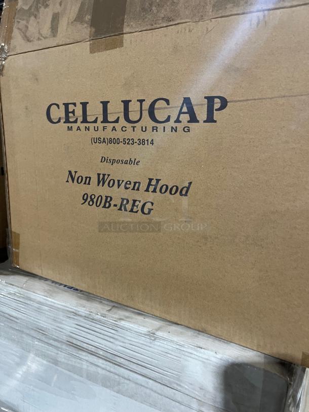 Brand new mixed pallet with Singer containers and Cellucap non-woven hoods, models 10329149 and 980B-REG, in cases.