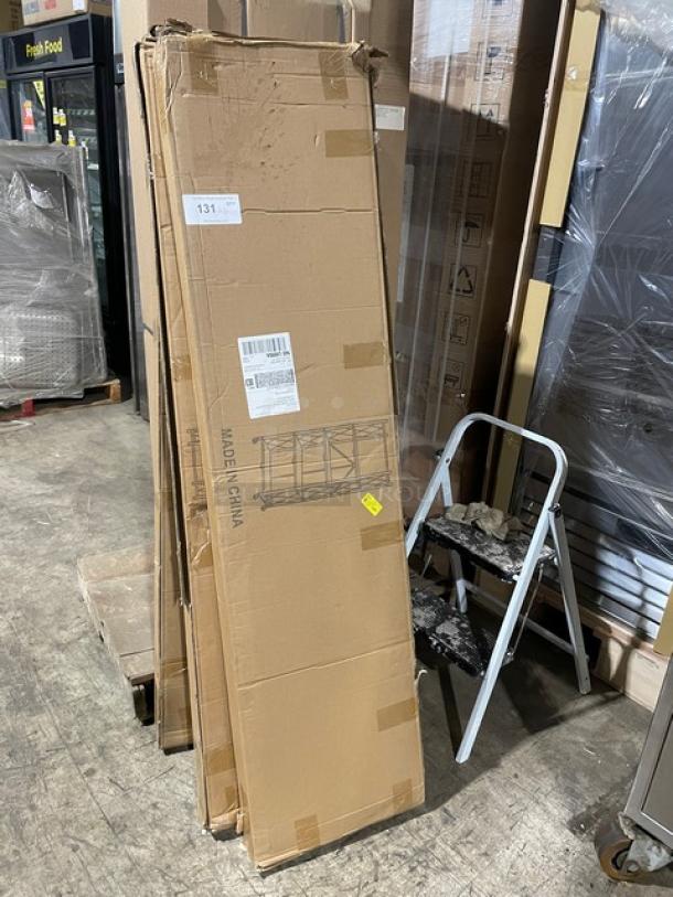 Brand new commercial metal 5-tier folding display/storage rack in original packaging, on casters, made in China.