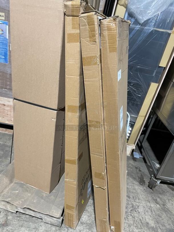 Brand new commercial 5-tier metal folding rack, boxed; on casters, ideal for display/storage.