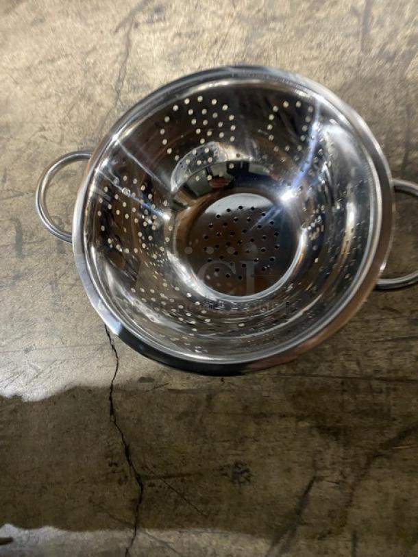 BRAND NEW ABC commercial stainless steel perforated colander with handles, shiny finish, durable kitchen tool.