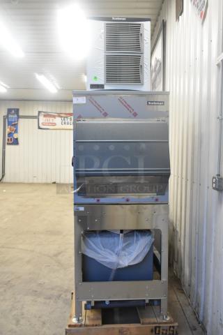 Brand new Scotsman FS1222A-32B flake ice machine head on ICS730-A bin, stainless steel, 652 lb capacity, 208/230V, 1 phase.