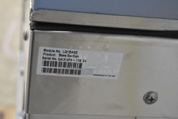 BRAND NEW 2024 Scotsman FS1222A-32B Ice Machine, stainless steel, with 2025 Scotsman ICS730-A Ice Storage Bin, label showing model details.