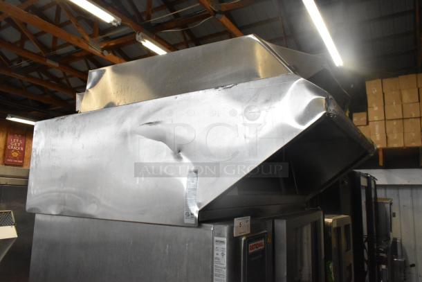 2019 Rational SCC WE 62 Combi Oven with UltraVent Plus Hood, stainless steel, on double pan rack stand, visible dents, 480V, 3-phase.