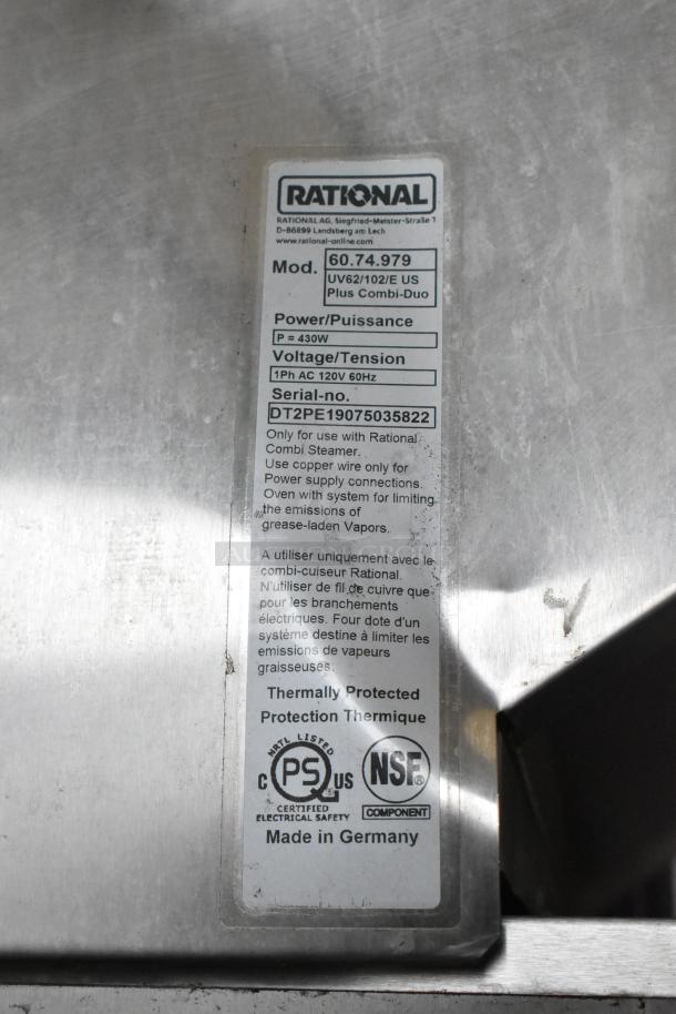 2019 Rational SCC WE 62 Combi Oven with UltraVent Plus Hood; 480V, 3 Phase; Model 60.74.979; Made in Germany.