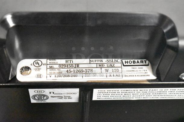 Brand new 2023 Hobart HTi-SSLSC 30 lb. metal commercial scale with label printer. Model HTi, UL listed, 120/208-240V.