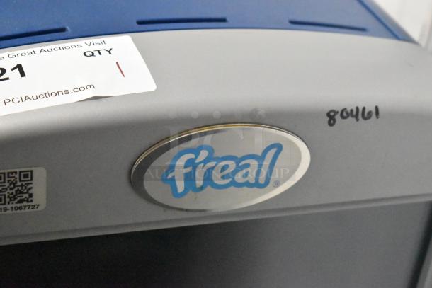 F'real FRLB4 metal commercial countertop milkshake mixer, 120V, 1 phase. Features branding and item tag.