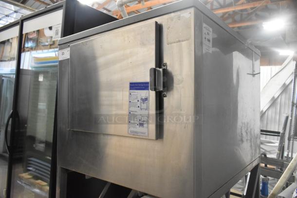 Kloppenberg ICS-1 Stainless Steel Commercial Ice Bin. Durable, spacious, with visible operational label. Auction item.