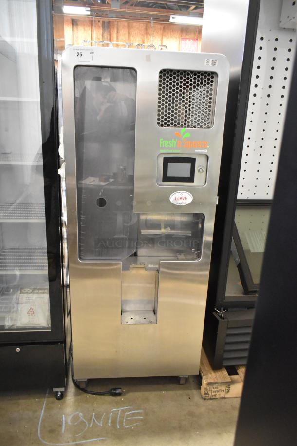 LATE MODEL! JBT 2ND-GEN-MFJ-HE Fresh N Squeeze commercial citrus juicer in stainless steel, on casters, 115V, 1 phase.